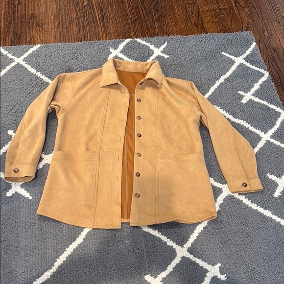 Amazon Camel Faux Suede Button Up Jacket - Picture 1 of 7